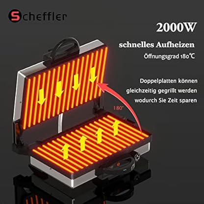 Kontaktgrill, Scheffler 2000W Optigrill,Multi grill, Lahmacun Makinasi, Grill, Toaster, Brotmaschine, Edelstahl Tischgrill mit Grill, Brotbackform, Antihaft-Beschichtung – Bild 3