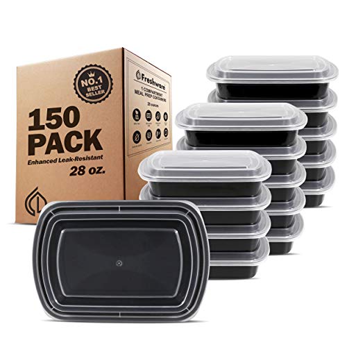 Freshware Meal Prep Containers 150 Pack 1 Compartment Food Storage Containers with Lids Bento Box BPA Free Stackable MicrowaveDishwasherFreezer Safe 28 oz