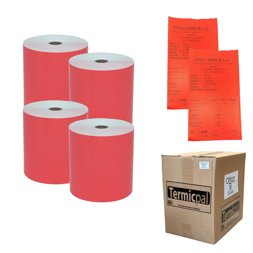 80x80 * 48 Rollos Papel Térmico TERMICPAL Rojo