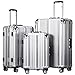 Produktbild COOLIFE-Hartschalen Fashion Koffer  Alu Rahmen  Polykarbonat Material  Reisegepäck Reisetrolley Trolley  mit TSA-Schloss und 4-Doppelrollen, die 360° drehbar sind (Silver, Koffer-Set)