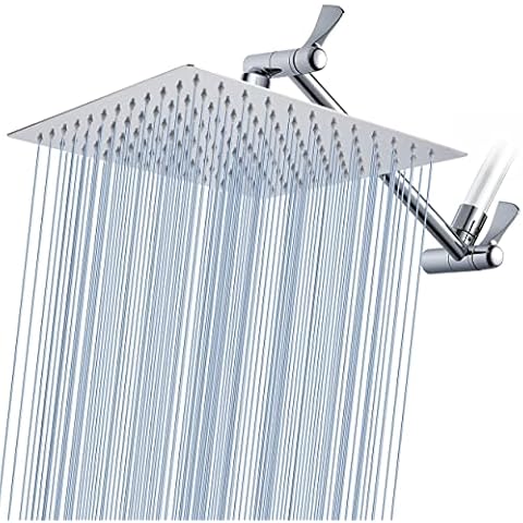 12'' Rain Shower Head with 11'' Adjustable Extension Arm - Eolax Large Rainfall Showerhead Solve Low Water Pressure and Flow - Bathroom Square Shower Heads Made of 304 Stainless Steel - Chrome Cover