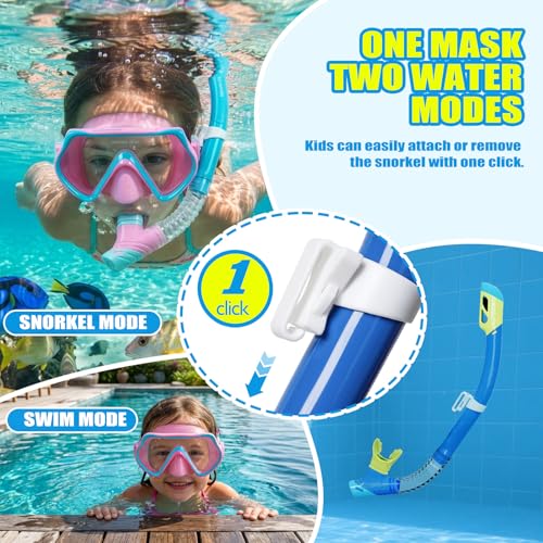 Equipo de snorkel DRMAWIN para adultos y niños, set con máscara de vidrio templado 180°, snorkel de tope seco, anti-vaho y bolsa de malla para transporte miniatura 5