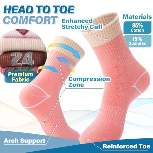Image of ANTSANG Kids Boys Girls Athletic Cotton Socks,6 Pairs Youth Teen Crew Socks | Breathable, High Elasticity, Durable, Soft Touching