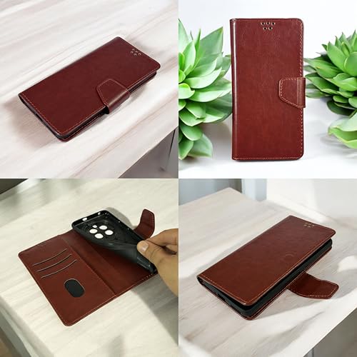 Image of SBMS Flip Cover for Nothing Phone (3a) Lite Back Cover Case with Magnatic Closure | Genuine Leather Finish | Inbuilt Stand | Card & Money Pocket | Wallet Style Flip Back Case Cover (Brown)