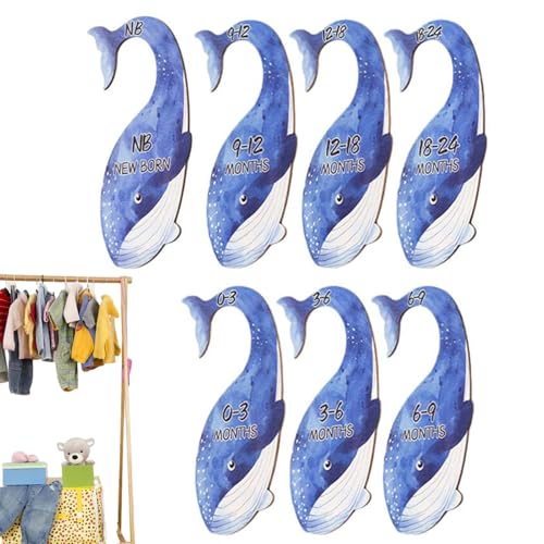Separadores de armario en forma de ballena para ropa de bebé, organizador 7 veces por meses, adorable organizador de ropa de bebé para arreglo de armario limpio y lindo, separadores de armario de ropa