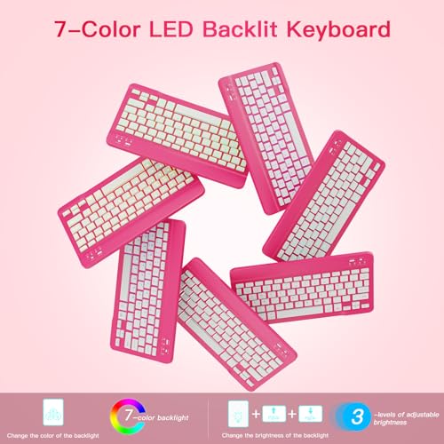 Image of RAYMCRAFT for iPad 11th (A16, 2025) / 10th Generation Case with Keyboard, Mouse and Detachable Wireless Keyboard, 7-Color Backlight, Slim Case with Pencil Holder, Hot Pink