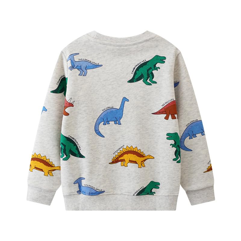 Irsutey Toddler Boys Crewneck Sweatshirts Cotton Dinosaur Cartoon Pattern Long Sleeve Casual Trendy Pullover Tops 1-7Y