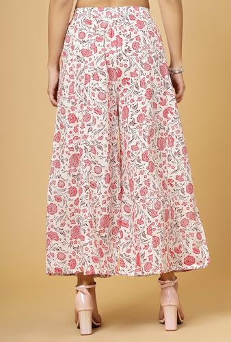 Image of Pistaa's Women's Regular Fit High Rise Pure Cotton Big Flair Printed Regular Palazzo