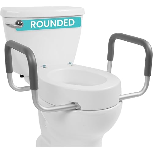 Vive Raised Toilet Seat Riser for Seniors (with Handles) - Handicap Rail Grab Bar Seat for Over Toilet - Elevated Safety for Elderly, Disabled, Medical - Elongated & Standard Options