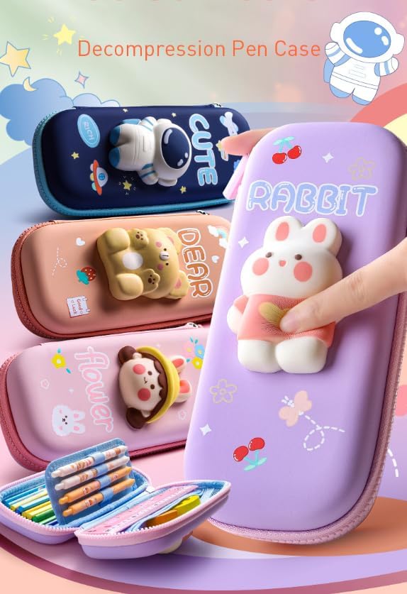 Image of 3D Eva Pencil Case for Kids - Dear Squishy Cartoon Large Capacity Zipper Pencil Case for Kids, Stationary Storage Box Pencil Holder Return Gifts for Kid (Dear Small)