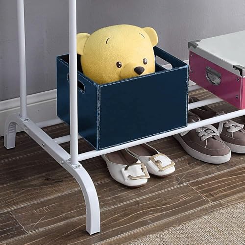 Image of Single Pole Coat Hanger /Cloth Stand /Garment Stand with Bottom Shelves - Metal Garment Rack for Organized Storage 8 Hook (Multi) (White-1)