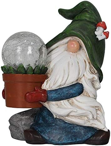 QWEWQE Gnomes Solar Garden Lights Outdoor Statues, Resin Gnome Figurine with Solar Light Funny Indoor Outdoor Figurine Gnome Ornament Decorations for Balcony Yard Patio Porch Lawn Garden Gift