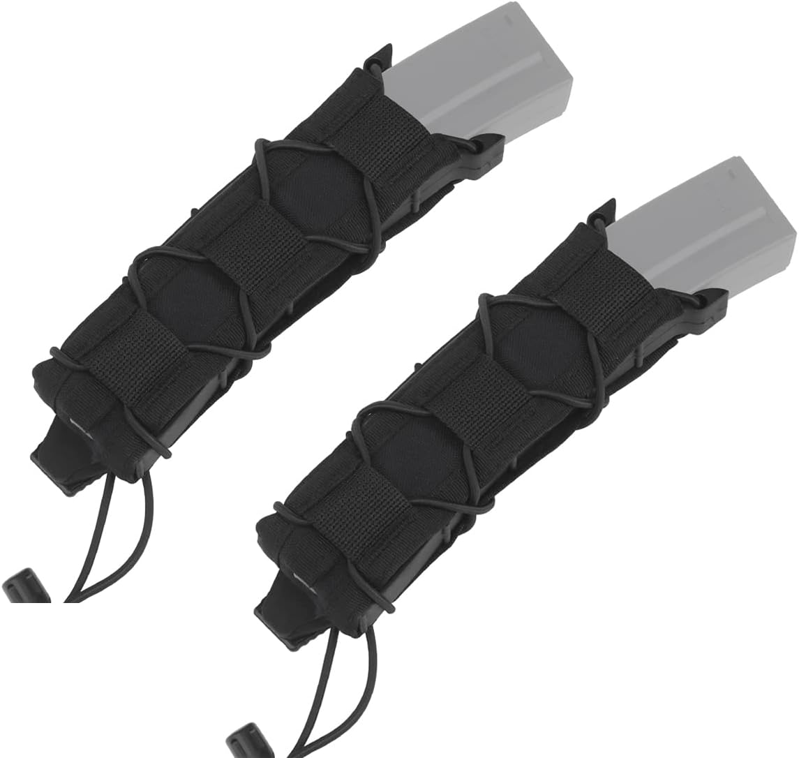 Tactical Open Top 9mm Single Magazine Pouch,SMG PALS Malice Clip MP5 MP7 Mag Pouch Holster Belt Mount (Pack of 2)