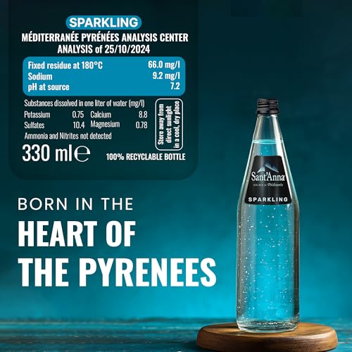 Image of Sant'Anna Sparkling Natural Mineral Water, 11.15 Fl Oz (6-Pack) | Pure French Pyrenees Mountain-Fresh Drinking Water | Natural Functional Drink | Sodium-Free Mineral in Glass Bottles