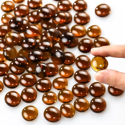 Image of CYS EXCEL Amber Glass Gemstone Beads Vase Fillers (6 LBS) Flat Marble Beads Multiple Color Choices Aquarium Decor Rocks Floral Stones Decorative Mosaic Glass Gem Pebbles