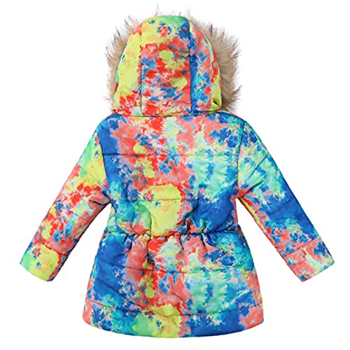 Girls Winter Tie Dye Parka Coat Kids Toddler Windproof Fleece Lined Jacket Faux Fur Collar Hooded Coats with Pockets2