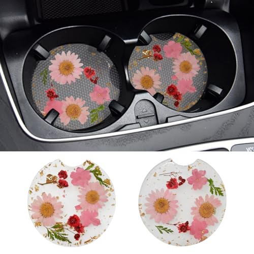 Portavasos para carro con diseño de flor rosa 2 piezas miniatura 1