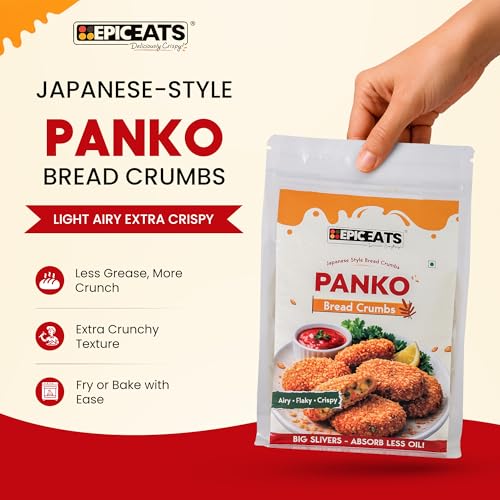 Image of Epiceats Panko Bread Crumbs | Original Japanese Style Breadcrumbs | Crispy Bread Crumbs for Fried Chicken, Cutlets, Fish Fry & Snacks | Plain Unseasoned Breadcrumb Coating | Absorbs Less Oil | Soya Free & Nut Free - 475g