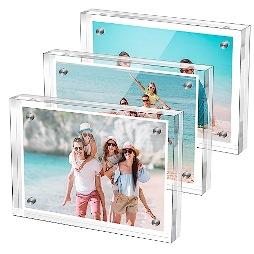 57 Inches Acrylic Picture Frame (3 Pack),Clear Magnetic Picture Frame for Wedding,Double Sided Frameless Photo Frame for Desktop Free Standing, Display Stand Picture Frames