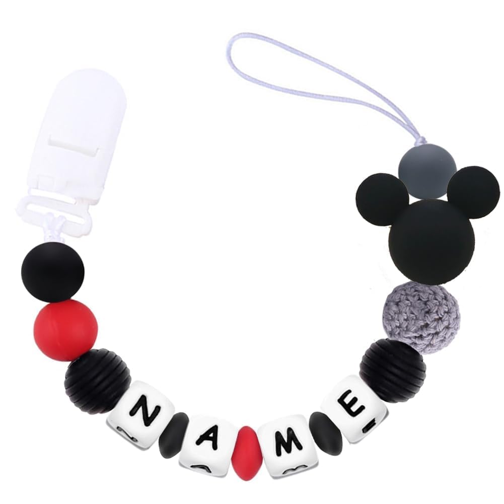 Pacifiers Clips Personalize Name Dorable Mouse Design Pacifier Clips Holder, Custom Pacifier Chain with Name for Baby