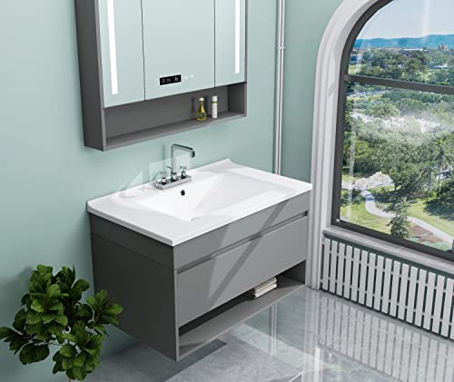 MEJE 30x18 Inch Drop in Rectanglar 3 Holes Bathroom Sink, Vanity Top Sink Only, for 4-inch Centerset Faucet, White (Cabinet NOT included) - Thumbnail 7
