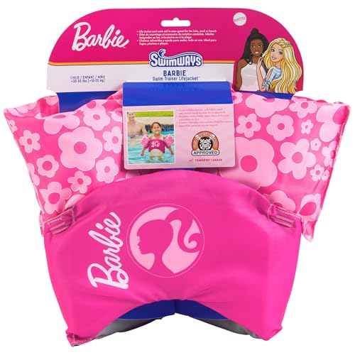 SwimWays Barbie Swim Trainer, US Coast Guard Approved Life Vest, Kids Swim Vest and Swimming Aid, Arm Floaties & Life Jackets for Kids 33-55 lbs