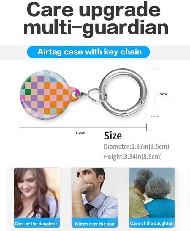 ANDRIU Case Compatible with Air Tag,Protective Tracker Case with Loop Keychain Holder,Scratch Resistant Air Tag Cover for Wallet,Luggage,Dog,Pets(Colorful Checkered) image 3