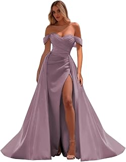 Off The Shoulder Wedding Dresses for Bride Ruched Mermaid Ball Gown Prom Dress with Slit