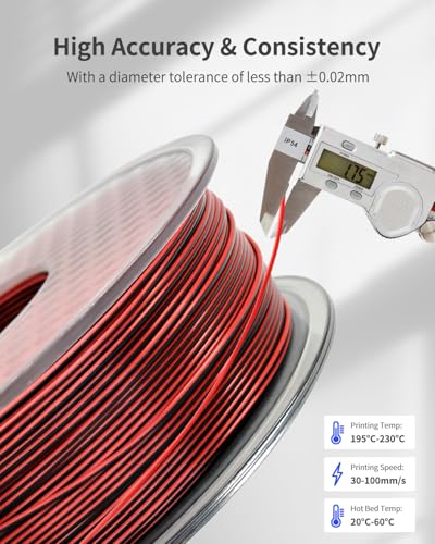 Image of Silk PLA Filament 1.75mm Dual Color Black Red 1KG, Metal-Like Shiny 3D Printer Filament, Precision ±0.02mm, Neatly Wound, No Clog /Bubble, Durable, Excellent Layer Adhesion, Fits Most FDM Printers