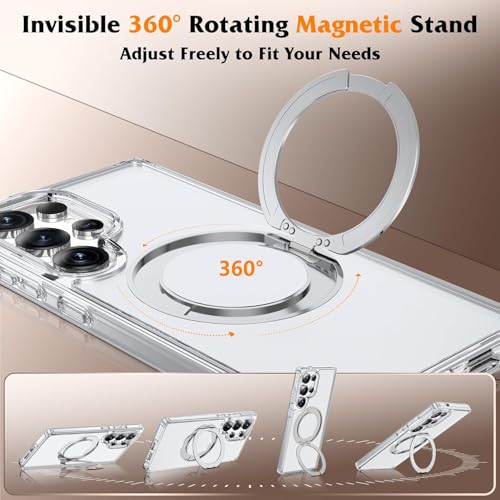Image of DIZORO TPU Magnetic 360 Ring Stand Case Fit for Samsung Galaxy S25 Ultra Case, Compatible & Wireless Charging,Military Grade Drop Tested,Translucent Hard kick Back Cover (New White)