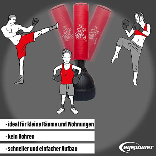 Foto von eyepower 160cm Boxsack mit Ständer - Freistehender Standboxsack für Zuhause - Befüllbarer Punching Bag für Fitness und Kampfsport - Kickboxsack Trainingsgerät für Erwachsene Herren Damen MMA Training