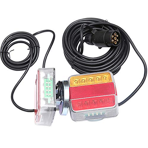 AOHEWEI Kit Feux Arrière de Remorque LED Magnétique 12V Éclairage De Camion Lampe De Freinage Avec Aimant, Câble de 7,5 m et Fiche à 7 broches pour Remorque, Camion ou Caravane