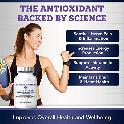 Geronova Research R-Lipoic Acid 100Mg 120 Caps - Stabilized R-Alpha Lipoic Acid With Superior Bioavailability, Metabolic Activity & Healthy Aging Support - Gluten Free & Non-Gmo Antioxidant Supplement #TOP3