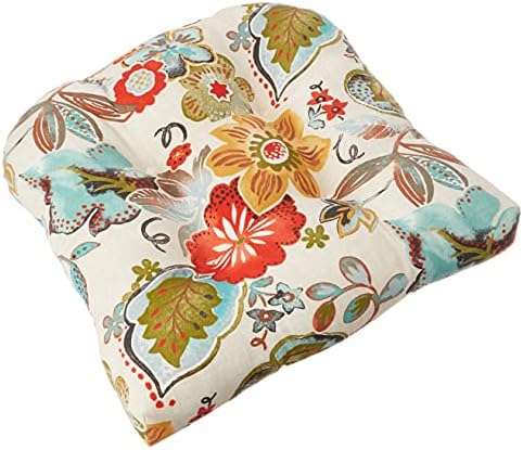 Pillow Perfect Outdoor/Indoor Alatriste Ivory Tufted Seat Cushions (Round Back), 19" x 19", Floral, 2 Piece
