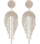 Sparkly Long Tassel Chandelier Earrings For Women - Iridescent Cubic Zirconia Drop Dangle Statement Jewelry