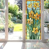 Decorative Daffodil Stained Glass Window Film, Daffodil Stained Glass Window Film for Bathroom Shower Door Heat Anti UV
