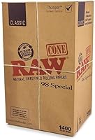 Vista 2 de RAW Classic - Papel de liar natural sin refinar, conos preenrollados, 98 tamaños especiales, 1400 conos por caja
