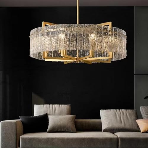 ASerZenith American Luxury Water Ripple Glass Restaurant Chandelier Post-Modern Creative Living Room Home Decor Led Lighting Fixture,Neutral Light-Diameter 100Cm