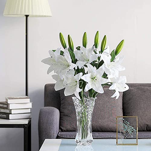 Rerxn Artificial Tiger Lily Latex Real Touch Flower Home Wedding Party Decor,Pack Of 5 (White) #TOP4