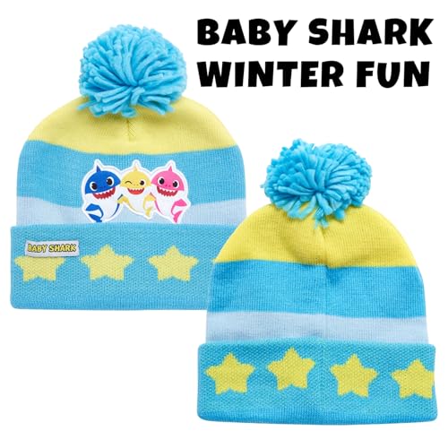 Image of Nickelodeon Boys' Baby Shark Winter Hat and 2 Pairs of Mitten Set (Toddler)