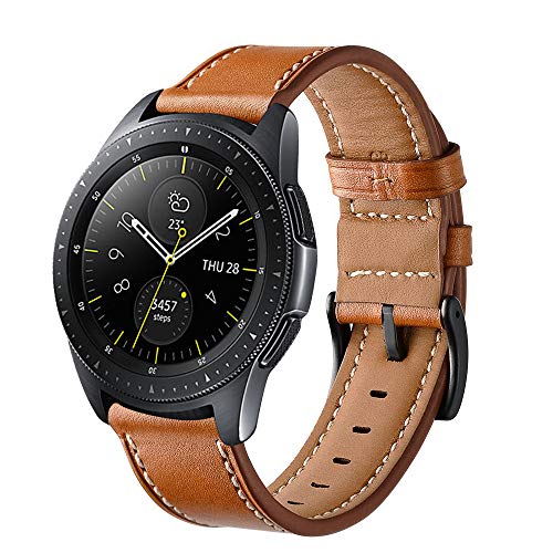 Aimtel Compatible with Samsung Galaxy Watch (42mm)/Watch3 41mm Bands, 20mm Genuine Leather Strap Replacement Band for Galaxy Watch 42mm/Gear Sport/Suunto 3 Smartwatch(Brown)