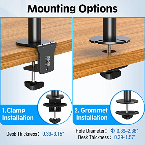 Image of MOUNTUP Dual Monitor Stand, Vertical Mount for 2 Max 32 inch Stack Screen Monitors, Height Adjustable, Swivel, Tilt Monitor Desk Mount with C Clamp Grommet Base, MU3004