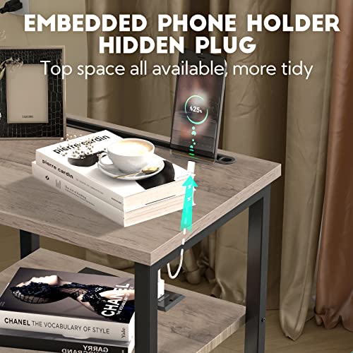 Amhancible Nightstands Set Of 2, End Side Table With Charging Station And Phone Holder, Slim Couch Table With Usb Ports & Outlets, Small Bedside Table With Storage Shelf For Bedroom, Living Room #TOP5