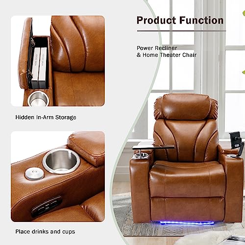 ERYE 34.5-Inch Multifunctional Power Reclining Chair Electric Recliner Armchair for Home Theater Office W/USB Ports, Storage Armrest, Cupholders, LED Light Strip & Rotating Table by ERYE - Image 4