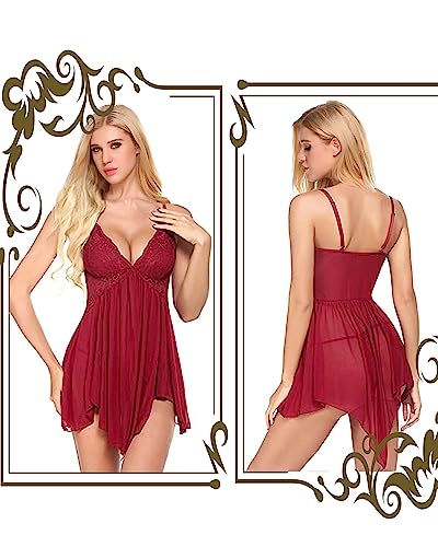 Image of Love Maker Net Above Knee Women Babydoll Floral Solid Nightwear S-3XL