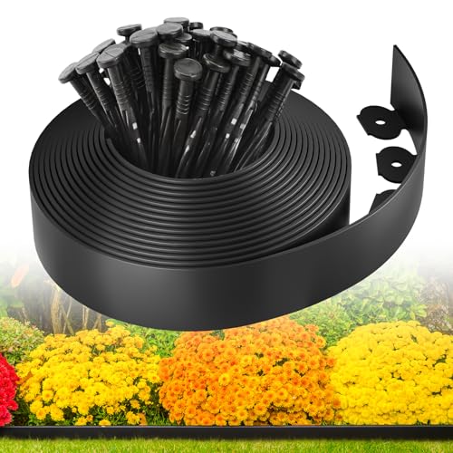 MIXC Garden Edging Border, 33FT 2 Inch Tall Plastic Landscape Edging with 50 Stakes, Flexible Tool-Free Lawn Border for Yard, Flower Bed & Landscaping