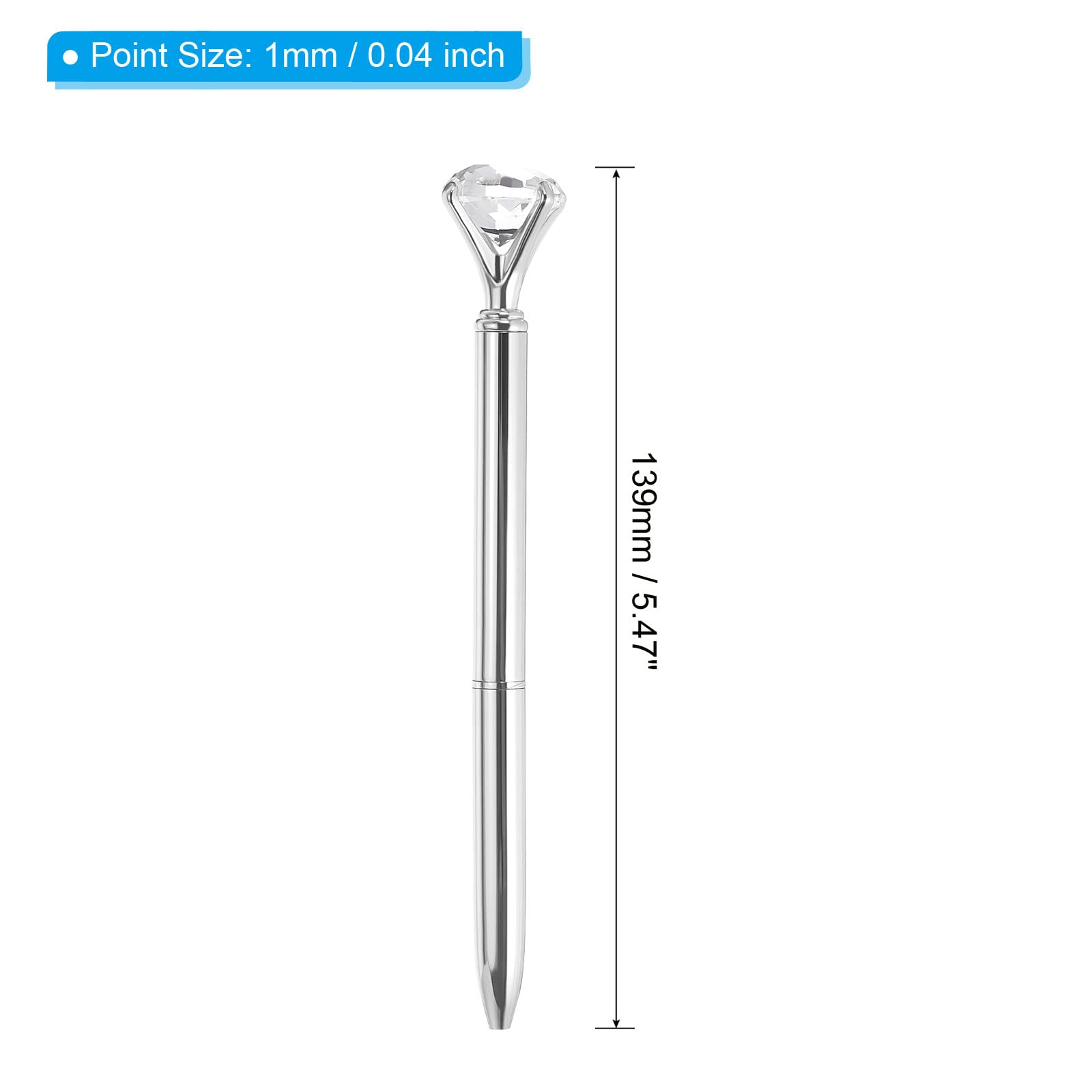 PATIKIL Black Ink Ballpoint Pen, 6 Pack Crystal Diamond Twist Metal Pen 1.0mm Medium Point for Note Taking Journaling Style 1, Silver - Image 2