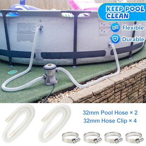 Cartlant 2 Stück Poolschlauch 32mm mit 4 Schlauchschellen, 150cm Flexibel Ersatzschlauch Pool Schlauch PVC Schwimmbadschlauch Poolschläuche Poolpumpenschlauch für Poolpumpe Filterpumpe Schwimmbad