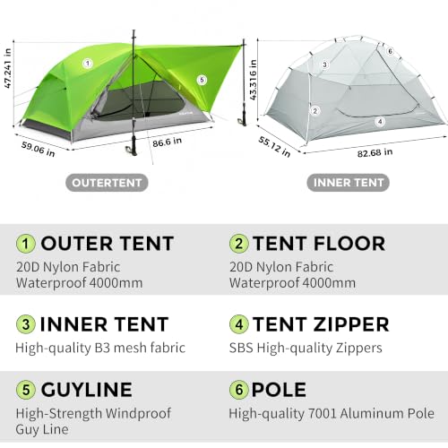 CANTUO 4 Season 2-Person Tent