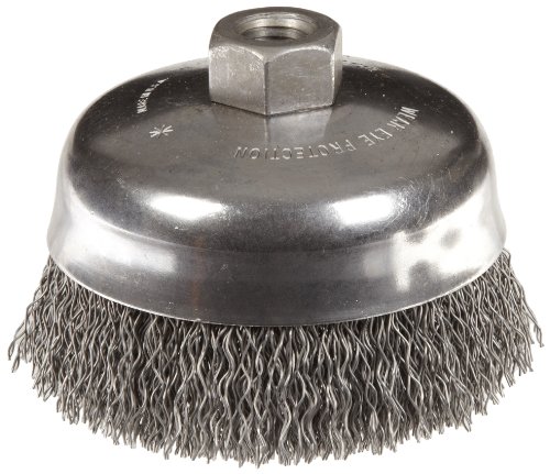 Image of Weiler 36061 Vortec Pro 5 inch Crimped Wire Cup Brush, .020 inch Steel Fill, 5 /8 inch-11 UNC Nut, Made in the USA